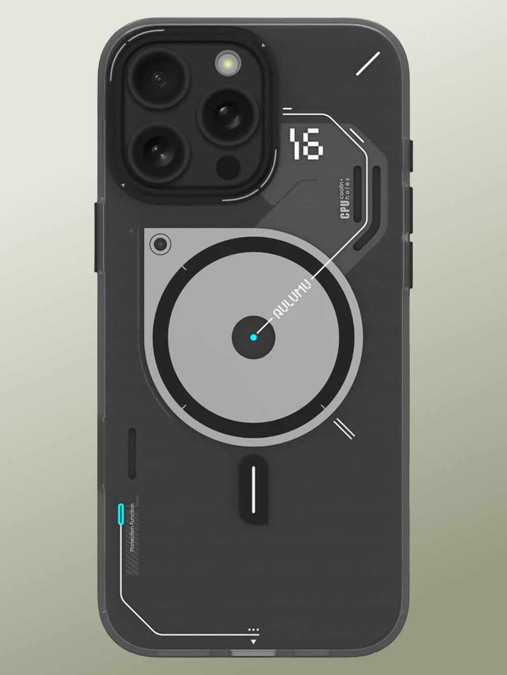 Aulumu - A16 Frosted Case for iPhone 16 Pro Series - Funda Magsafe Antigolpes Fosforescente Antipérdida y Transparente, con Protector Tactil del Botón de la Camara