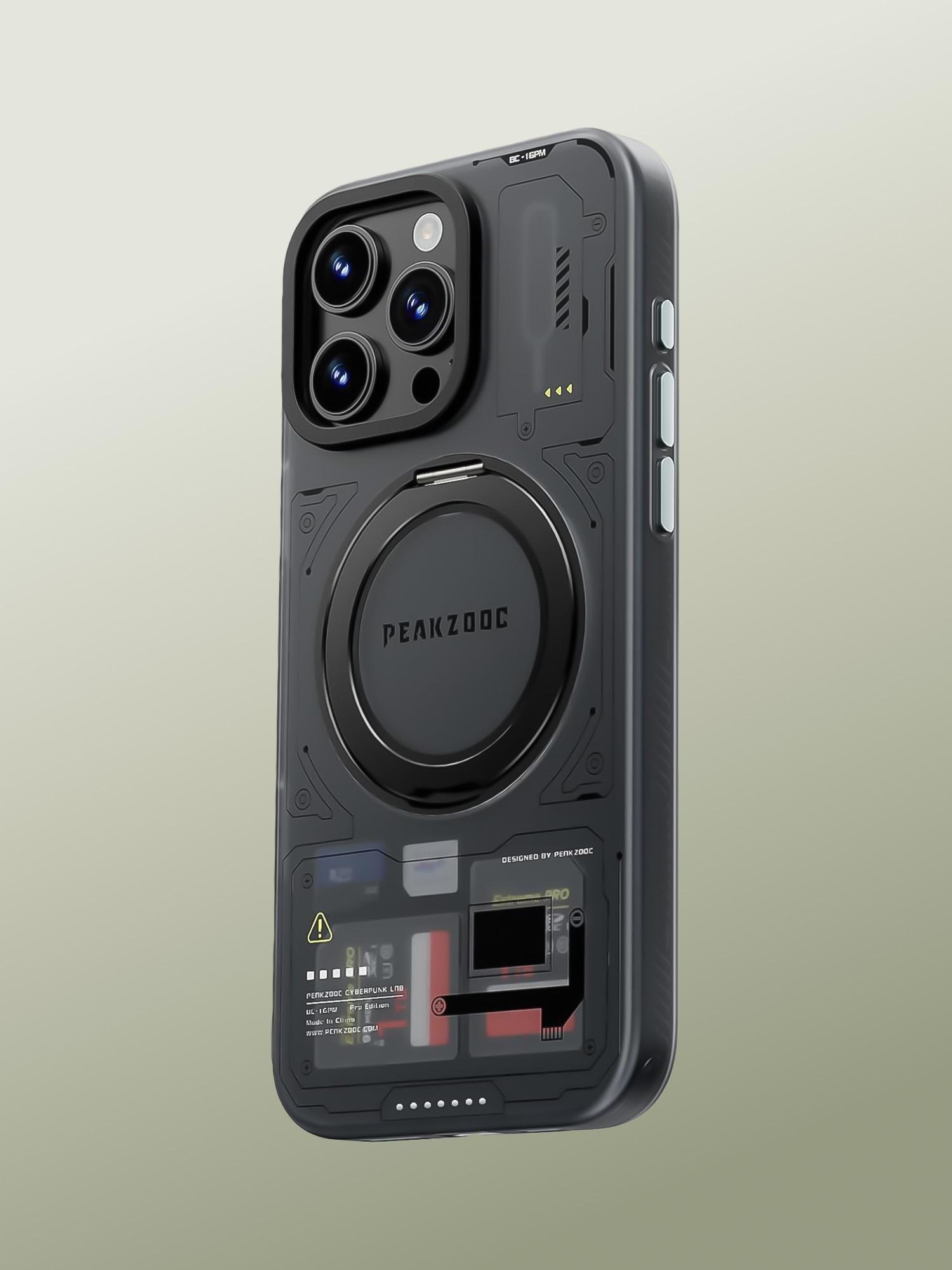 Peakzooc - Cyber Butler - Black - Funda Magsafe Antigolpes de Grado Militar con Almacenamiento para SIM Card, Tarjetas TF y SD, Anillo Magnético con rotation a 360 grados y Protectores en Aluminio de Grado Aeroespacial de todos los Botones para iPhone 16 Pro / Max