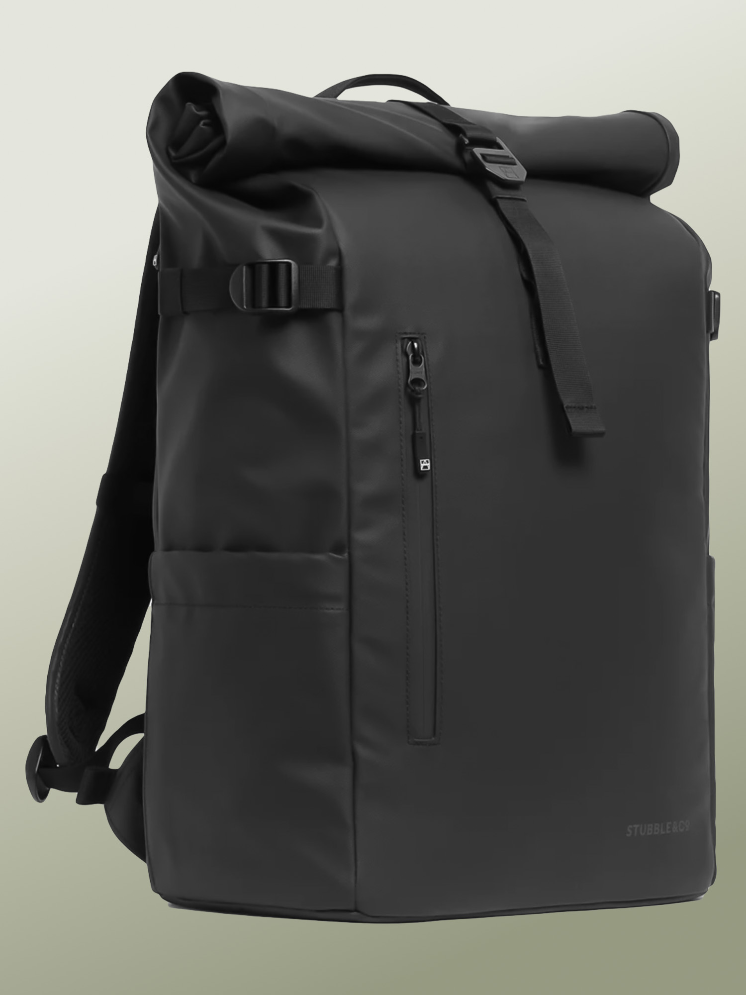 Stubble & Co - The Roll Top 30L - Mochila de Viaje y Ciclismo Urbano con Tapa Enrollable Expansible, Antirrobo y Antigolpes, Tela Ultra Robusta y Ecológica, Impermeable, Antidesgarro y Antiabrasión, Organizador Tecnológico y Bolsillo Lateral Oculto para MacBook Pro 16 M4 Max, Sistema MOLLE, Correa Pectoral Ajustable y Correa de Cintura Desmontable, Bolsillos para Termo de Hasta 770 ml, Creado para Viajar en Avión y Exploración Urbana - 30 Litros