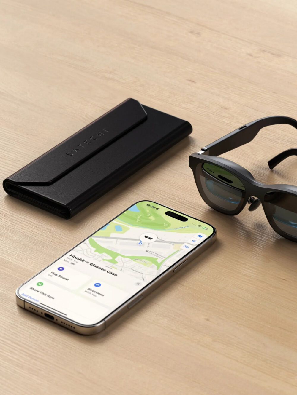 Funda Inteligente Plegable en Origami para Gafas, Antirrobo, Antipérdida, Impermeable, Antiabrasión y Antigolpes en Cuero Vegano, con Localizador Compatible con la App Encontrar de Apple, Carga Rápida Inalámbrica Qi2, Aprobado por la TSA y FAA - Imagen 2