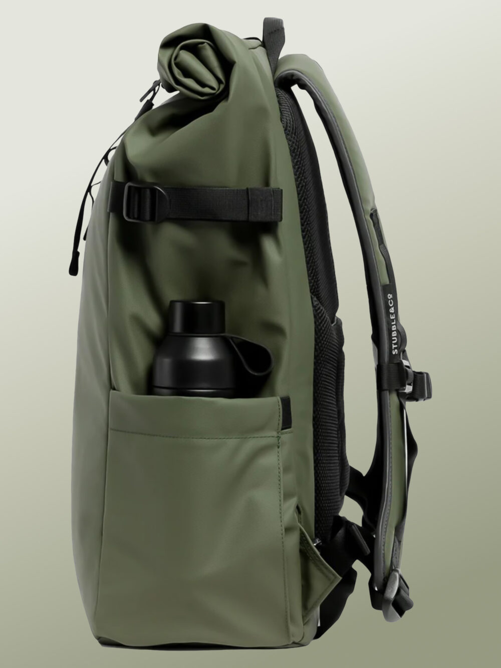 Mochila de Viaje y Ciclismo Urbano con Tapa Enrollable Expansible, Antirrobo y Antigolpes, Tela Ultra Robusta y Ecológica, Impermeable, Antidesgarro y Antiabrasión, Organizador Tecnológico y Bolsillo Lateral Oculto para MacBook Pro 16 M4 Max, Sistema MOLLE, Correa Pectoral Ajustable y Correa de Cintura Desmontable, Bolsillos para Termo de Hasta 770 ml, Creado para Viajar en Avión y Exploración Urbana - 30 Litros - Image 4