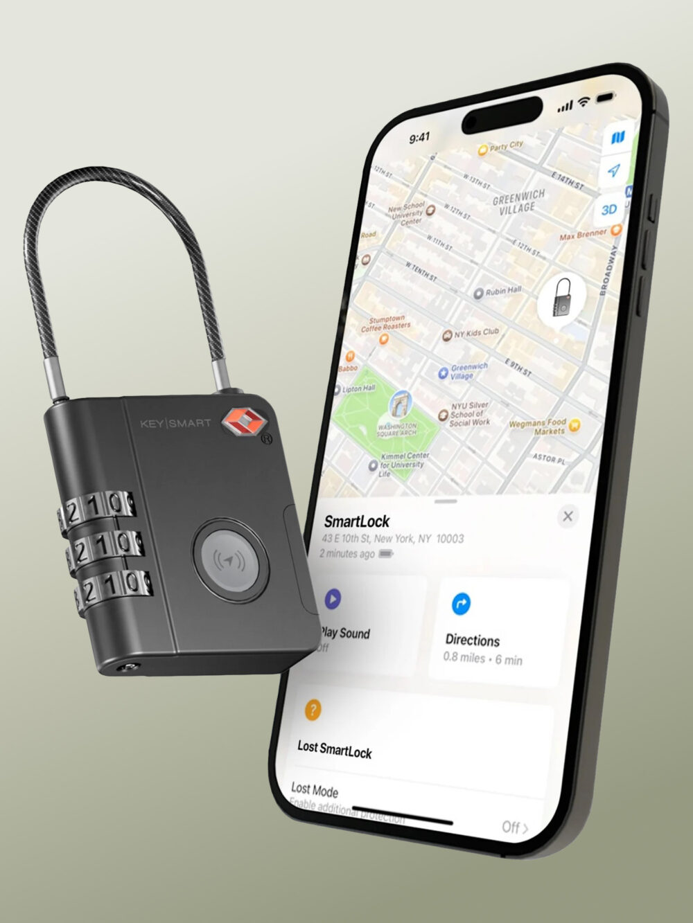 Keysmart - SmartLock Tracking Device - Candado Inteligente con Cable y Clave, Antirrobo, Antipérdida, Impermeable, Antiabrasión y Antigolpes, Metálico, Compatible con la App Encontrar de Apple, Aprobado por la TSA y FAA
