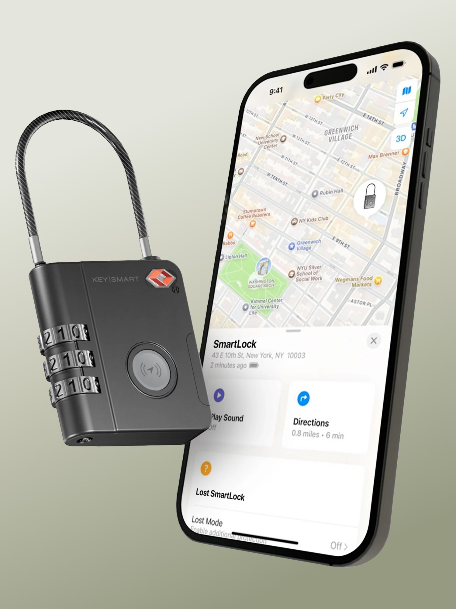 Keysmart - SmartLock Tracking Device - Candado Inteligente con Cable y Clave, Antirrobo, Antipérdida, Impermeable, Antiabrasión y Antigolpes, Metálico, Compatible con la App Encontrar de Apple, Aprobado por la TSA y FAA