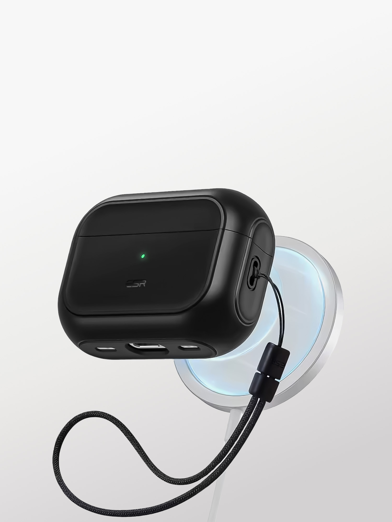 ESR - Orbit - Black - Funda Magsafe Antigolpes con Seguro Magnetico y Correa de Muñeca para Airpods Pro 3