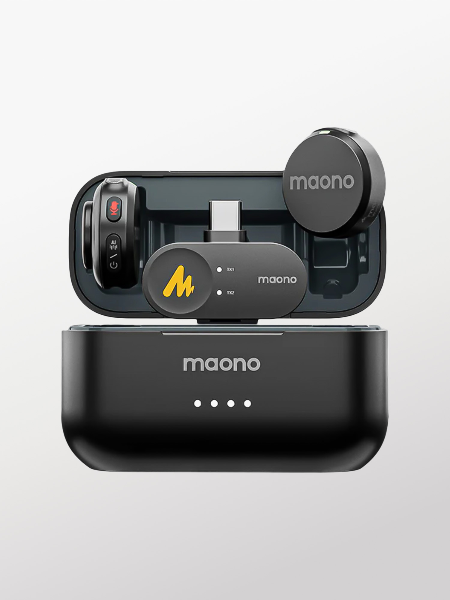 Maono - Wave T5 - Tipo C - Micrófonos Inalámbricos Inteligentes con Reducción de Ruido IA para iPhone 17 Pro Max