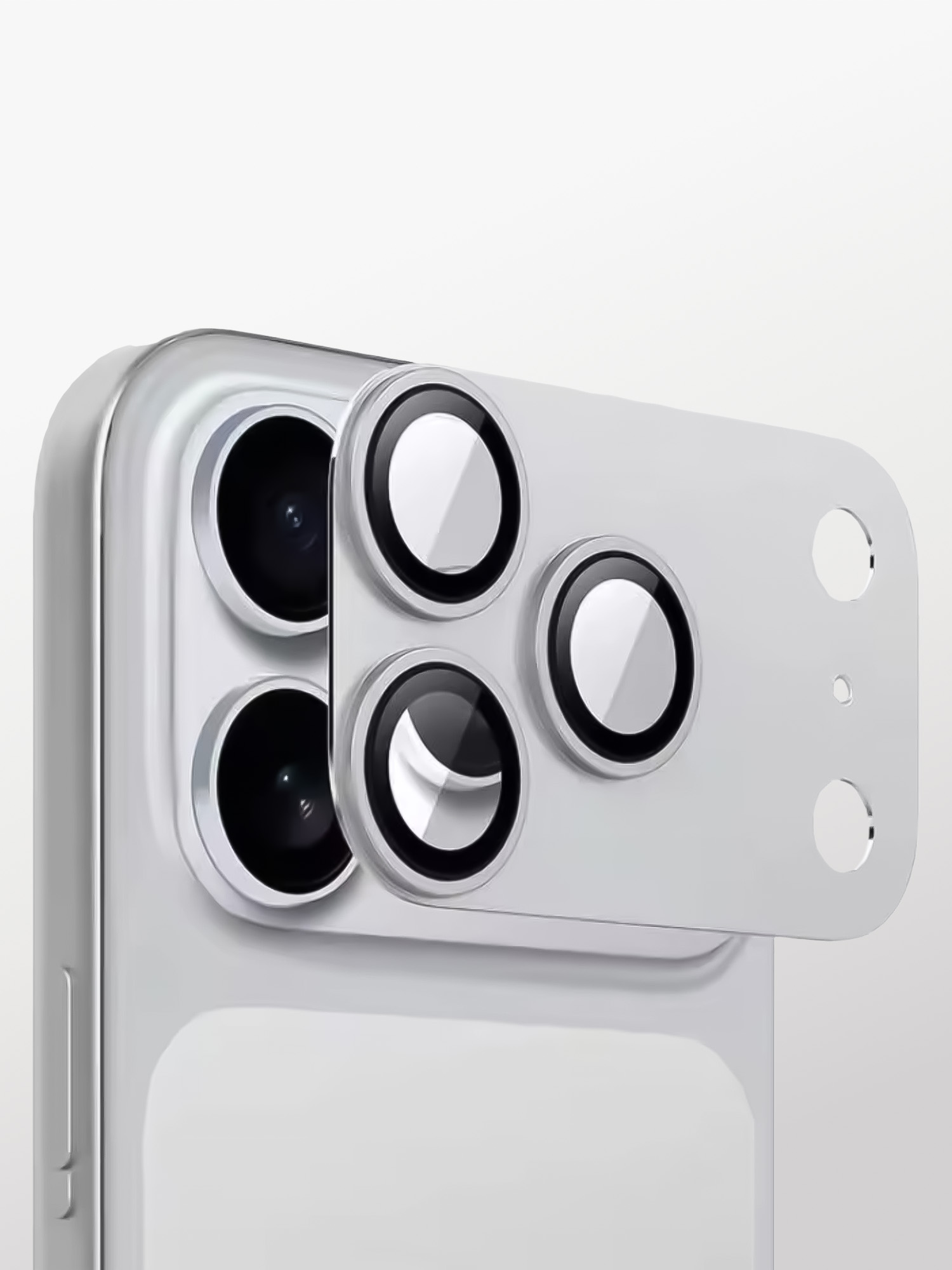 Protector 360 Metálico Plateado del Modulo de la Camara y Protección de los Lentes con Bordes Metálicos y Vidrio Templado Antidistorciones, Antirreflejo y Antigolpes de Grado Militar con Adhesivo Impermeable 3M para iPhone 17 Pro/Max