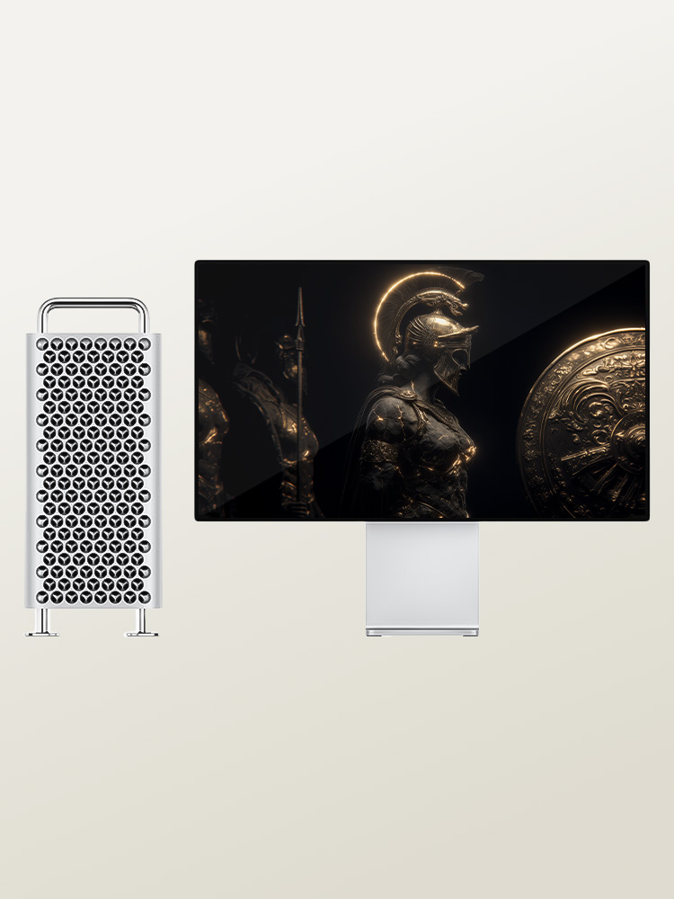 Statue Wallpaper for Apple Studio Display XDR - Bust of Athena: Volcanic Rock Reborn with Luminous Kintsugi Gold Fissures - Guardian of Strategic Wisdom