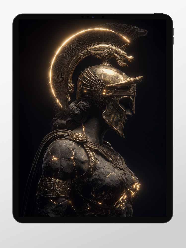 Bust of Athena: Volcanic Rock Reborn with Luminous Kintsugi Gold Fissures - Guardian of Strategic Wisdom - Wallpaper for iPad Pro 13 M5