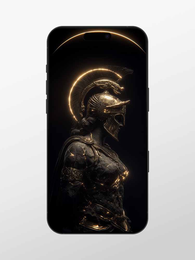 Bust of Athena: Volcanic Rock Reborn with Luminous Kintsugi Gold Fissures - Guardian of Strategic Wisdom - Wallpaper for iPhone 17 Pro Max
