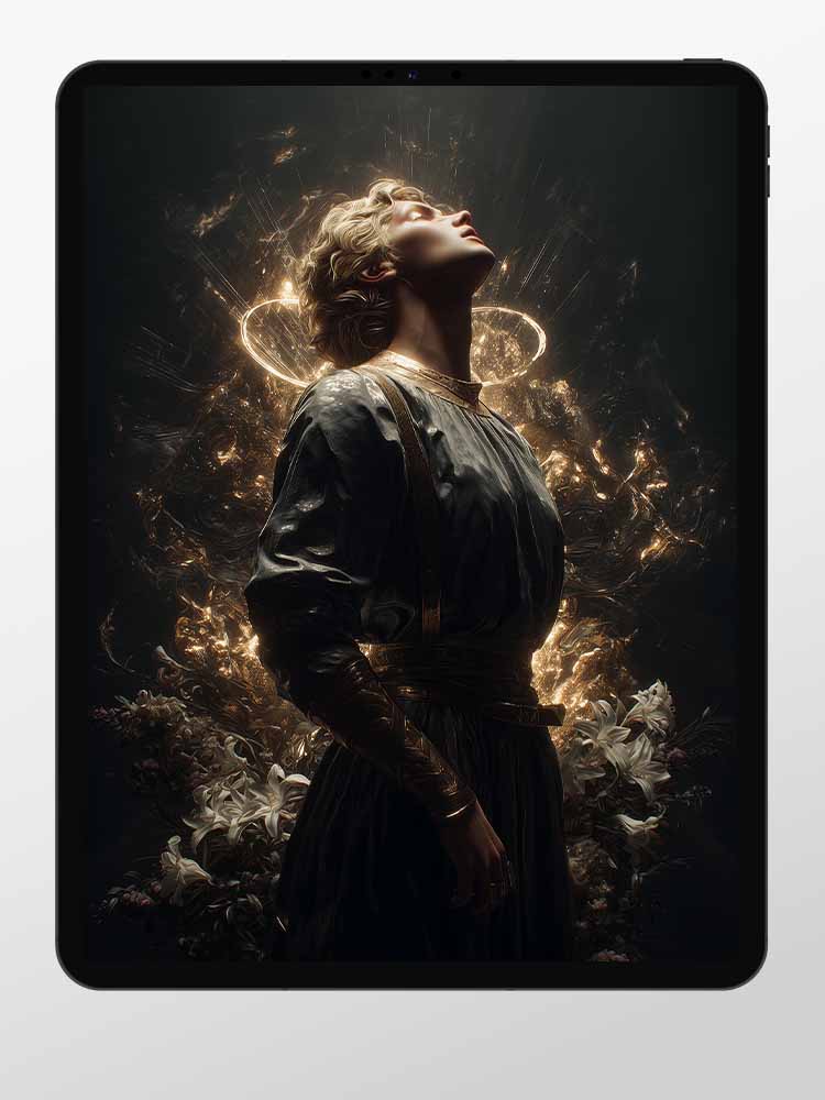 Wallpaper for iPad Pro 13 M5 - Saint Joan of Arc : Receiving Divine Visions in the Garden of Domrémy – Visionary Warrior of Unwavering Faith