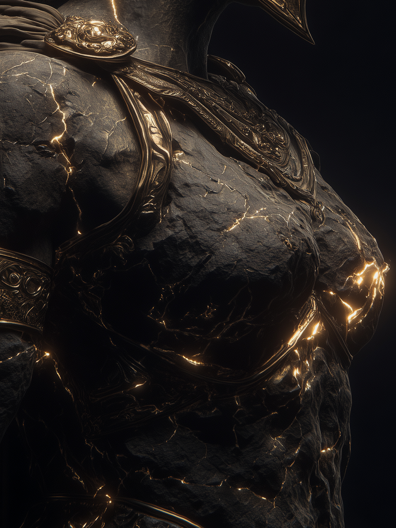 Museum Grade Wall Art Print - Bust of Athena: Volcanic Rock Reborn with Luminous Kintsugi Gold Fissures - Guardian of Strategic Wisdom, Triumphant Protection & Excellence - Image 4