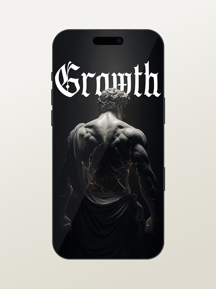 Wallpaper for iPhone 17 Pro/Max - Motivational & Inspirational - Growth Gym Quote - Greek & Roman Mythology God Hercules - White Marble Statue