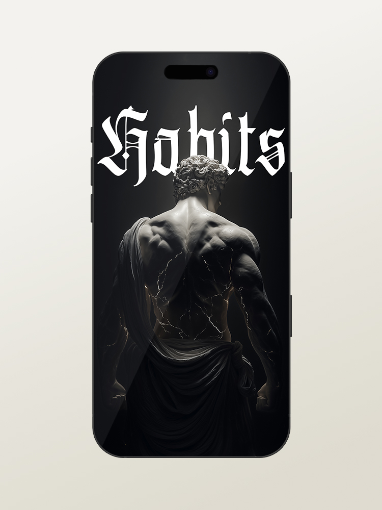 Wallpaper for iPhone 17 Pro/Max - Motivational & Inspirational - Habits Gym Quote - Greek & Roman Mythology God Hercules - White Marble Statue