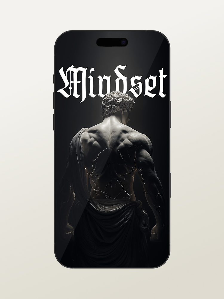 Wallpaper for iPhone 17 Pro/Max - Motivational & Inspirational - Mindset Gym Quote - Greek & Roman Mythology God Hercules - White Marble Statue