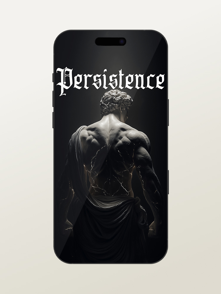 Wallpaper for iPhone 17 Pro/Max - Motivational & Inspirational - Persistence Gym Quote - Greek & Roman Mythology God Hercules - White Marble Statue
