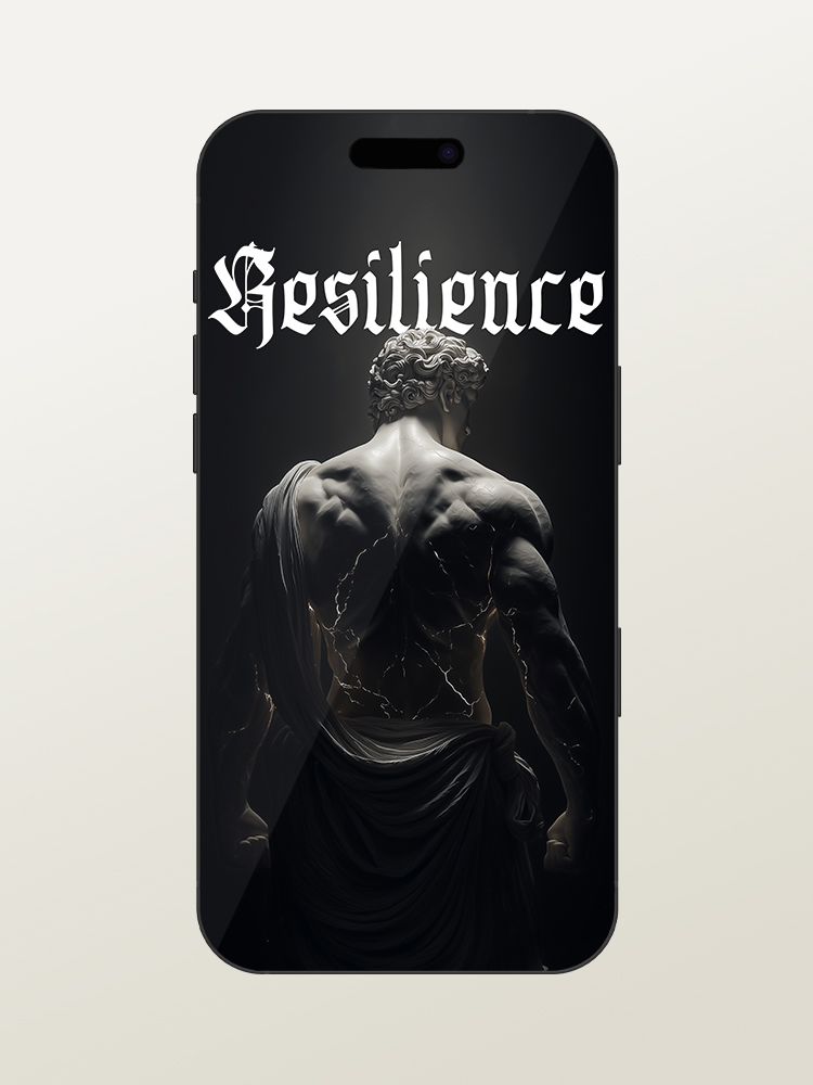 Wallpaper for iPhone 17 Pro/Max - Motivational & Inspirational - Resilience Gym Quote - Greek & Roman Mythology God Hercules - White Marble Statue