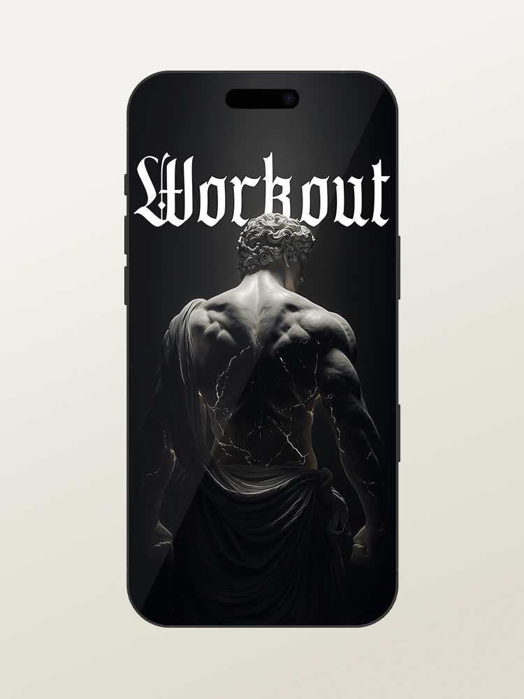 Wallpaper for iPhone 17 Pro/Max - Motivational & Inspirational - Workout Gym Quote - Greek & Roman Mythology God Hercules - White Marble Statue
