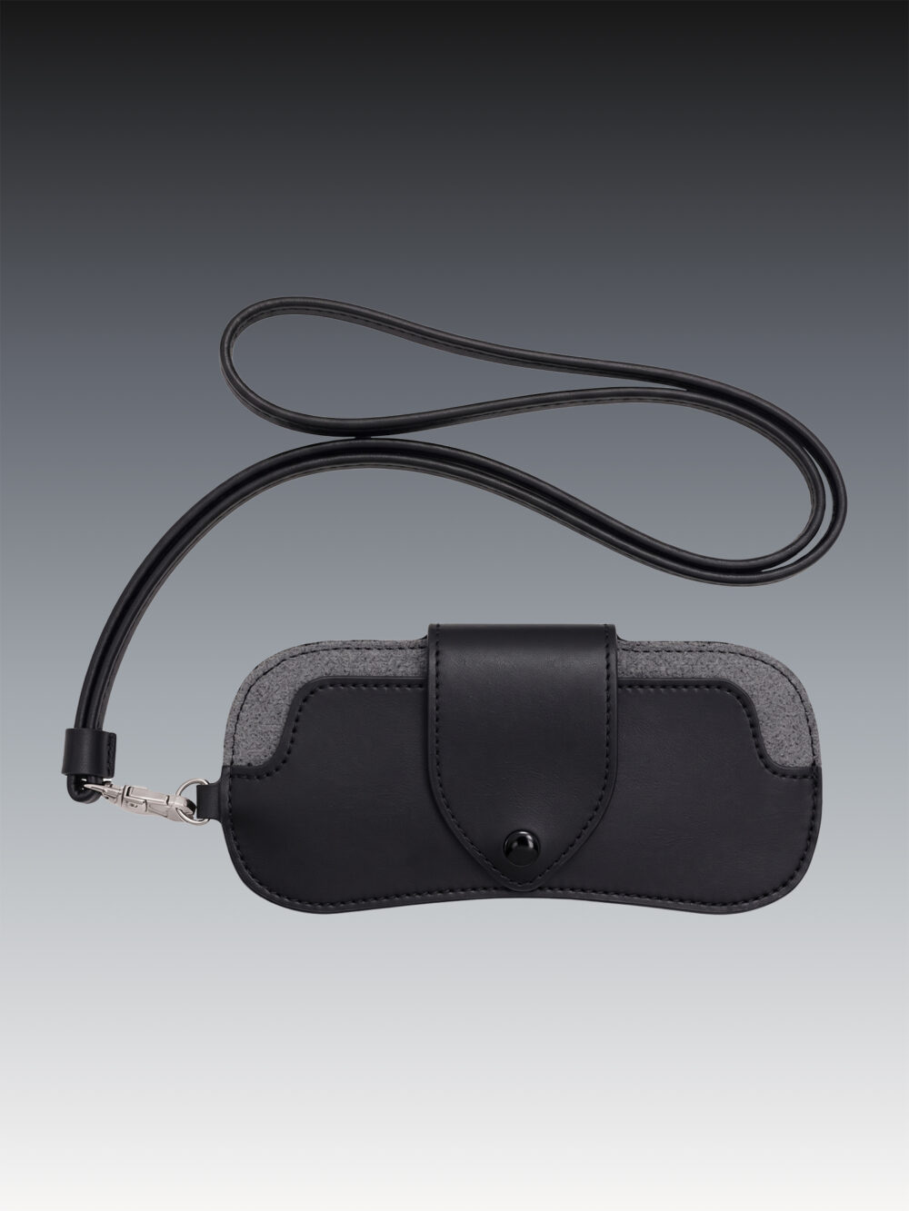 Estuche de Gafas de Sol Retro Vintage con Cordon Antirrobo para el Cuello en Cuero Vegano - Negro